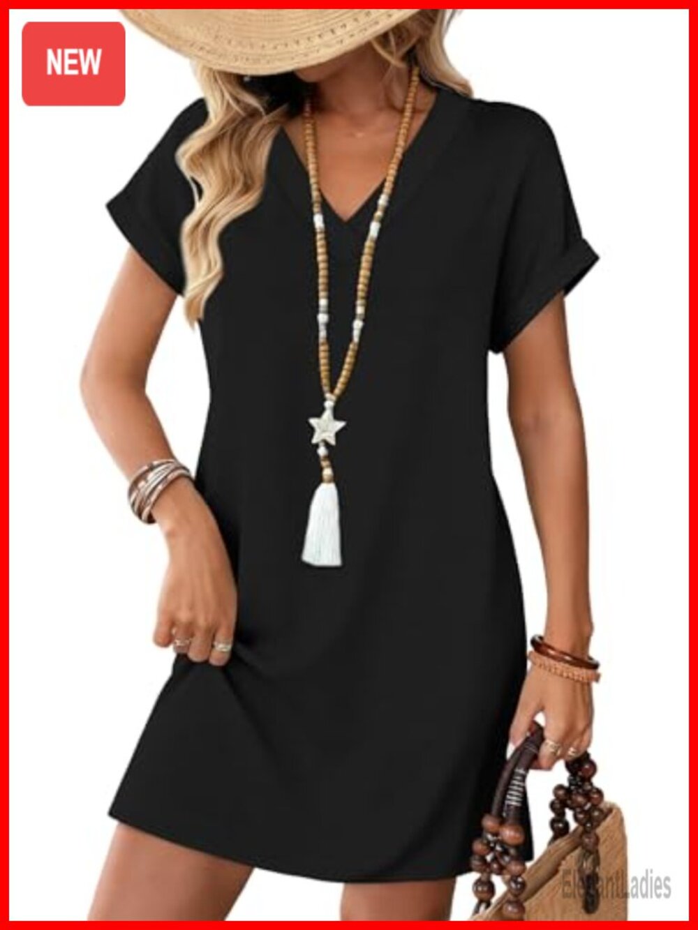 Womens Tshirt Dress V-Neck Short Sleeve Midi Casual Beach Vacation
